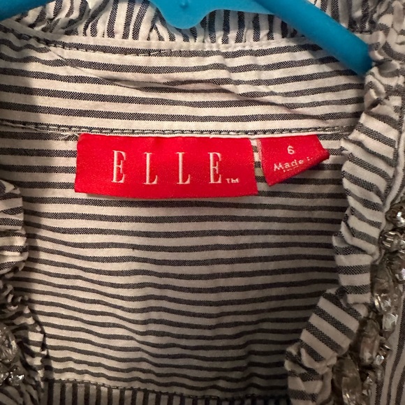 Elle Stripes Button Down with Jeweled Ruffled Collar. - Picture 5 of 6